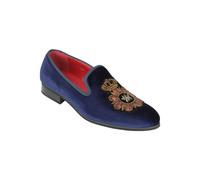 XPOSED Men's Stylish Faux Leather Embroidered Velvet Loafers in Navy | Size: 8 XPOSED Navy 8