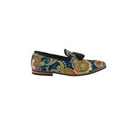 XPOSED Men's Stylish Faux Leather Paisley Print Loafers with Tassels in Navy | Size: 8 XPOSED Navy 8