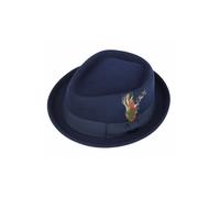 XPOSED Men's Stylish Pork Pie Hat - 100% Wool Felt With Diamond Crown Design in Navy | Size: Medium XPOSED Navy M
