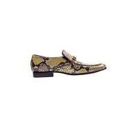 XPOSED Men's Stylish Real Leather Loafers with Buckle & Snakeskin Print in Yellow | Size: 10 XPOSED Yellow 10
