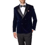 XPOSED Men's Stylish SMITH Velvet Double Breasted Tuxedo Blazer in Navy | Size: 48 XPOSED Navy 48