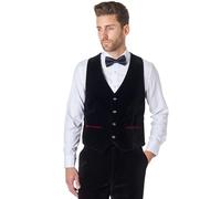 Xposed Mens Tim Black Soft Velvet Waistcoat Wedding Party Retro Tailored Fit Suit Vest