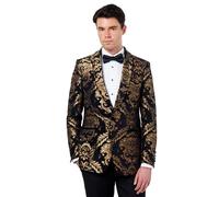 Xposed Mens Tuxedo Jacket Gold Brocade Paisley on Flocked Jacquard Black Blazer [ BLZ-311-BLACK-GOLD-52 ]