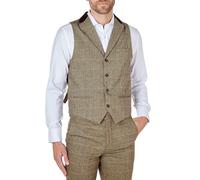 Xposed Mens Tweed Check Collar Waistcoat Retro Gatsby 1920s Herringbone Smart Tailored Fit Vest [AMZCH-CWC-ELTON-E3-BROWN-48]