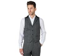 Xposed Mens Tweed Check Collar Waistcoat Retro Gatsby 1920s Herringbone Smart Tailored Fit Vest [AMZCH-CWC-ELTON-E1-BLACK-40]