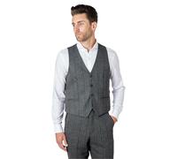 Xposed Mens Tweed Check Waistcoat Retro Gatsby 1920s Herringbone Velvet Trim Tailored Fit Vest [AMZCH-PWC-ELTON-E1-BLACK-44]