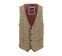 Xposed Mens Tweed Check Waistcoats Oak Brown Grey 1920s Retro Herringbone Smart Tailored Fit Vests [AMZCH-PWC-CARLO-B5-BROWN-46]