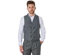 XPOSED Men's Tyler Herringbone Tweed Double Breasted Waistcoat Stylish Occasions in Grey | Size: 52 XPOSED Grey 52