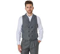 XPOSED Men's Tyler Herringbone Tweed Double Breasted Waistcoat Stylish Occasions in Light Grey | Size: 42 XPOSED Light Grey 42