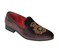 (44, Coffee) Mens Velvet Loafers Bee & Crown Embroidered Vintage Dress Shoes Slip on Slippers