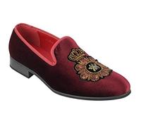 Xposed Mens Velvet Loafers Bee & Crown Embroidered Motif Vintage Dress Shoes Slip on Slippers[A2556H,11UK,Maroon]