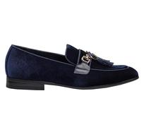 Xposed Mens Velvet Loafers Metal Snaffle Buckle Rope Tassel Slip on Evening Slippers[U68083-83-MARINE-10.5UK] Blue