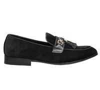 Xposed Mens Velvet Loafers Metal Snaffle Buckle Rope Tassel Slip on Evening Slippers[U68083-83-NOIR-8UK] Black