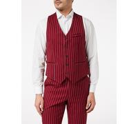 XPOSED Men's Vintage Chalk Stripe Tailored Fit Waistcoat Smart Casual Style in Maroon | Size: 42R XPOSED Maroon 42R