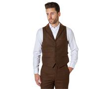 XPOSED Men's Vitori Tweed Waistcoat with Notch Lapels - Elegant Traditional Style in Brown | Size: 48R XPOSED Brown 48R
