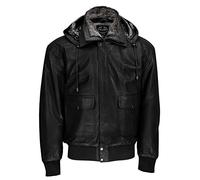 Xposed Mens Waxed Washed Real Leather Bomber Pilot Air Force Vintage Collar Hood Jacket[HARRY-BOMBER,S,Black]