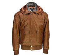 Xposed Mens Waxed Washed Real Leather Bomber Pilot Air Force Vintage Collar Hood Jacket[Harry-Bomber,M,Timber]