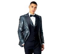 Xposed Mens Wedding Tuxedo Dinner Jacket in Green Silver Printed [BLZ-V8239-18-ALINO-GREEN, UK/US 42 EU 52]