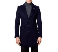 Xposed NATE - Menâ€™s Long Overcoat Wool Blend Classic Tailored Fit 3/4 Mid Length Coat Jacket [COAT-NATE-NAVY-48UK]