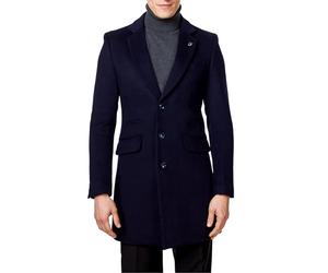 Xposed NATE - Menâ€™s Long Overcoat Wool Blend Classic Tailored Fit 3/4 Mid Length Coat Jacket [COAT-NATE-NAVY-50UK]