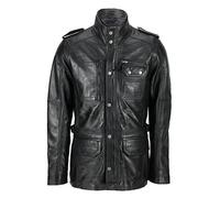 Xposed New Mens Classic Black Soft Wax Real Leather Smart Vintage Jacket Military Coat [XL,Black]