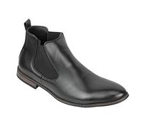 Xposed New Mens Leather Italia Style Vintage Chelsea Boots Casual Dealer Shoes UK Size [UK 11.5 EU 46,Black-PU Leather]