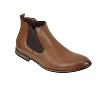 Xposed New Mens Leather Italia Style Vintage Chelsea Boots Casual Dealer Shoes UK Size [UK 8 EU 42,Brown-PU Leather]