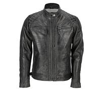 Xposed New Mens Real Leather Washed Dark Grey Vintage Zipped Smart Casual Biker Jacket [S,Dark Grey]