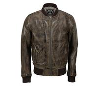 Xposed New Mens Soft Real Leather Bomber Jacket Vintage Biker Style in Black Rust Brown [No-Collar-Brown,3XL]