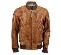 Xposed New Mens Soft Real Leather Bomber Jacket Vintage Biker Style in Black Rust Brown [No-Collar-Tan,3XL]
