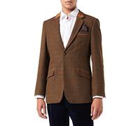 XPOSED of London Classic Men’s Tweed Country Blazer Retro Checks Smart Tailored Fit Vintage Styled Suit Jacket [AMZCH-BLZ-VITORI-A1-BROWN-46]
