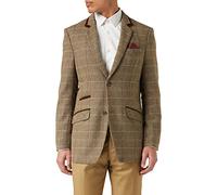 XPOSED of London Men’s Classic Tweed Check Blazer in Tan Brown, Grey Herringbone Vintage Styled Tailored Fit Jacket [AMZCH1-BLZ-CARLO-B5-BROWN-42]