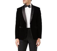 XPOSED of London Men’s Soft Velvet Dinner Jacket Retro Tailored Fit Party Tuxedo Blazer Black Satin Shawl Lapels, 36