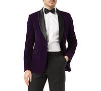 XPOSED of London Men’s Soft Velvet Dinner Jacket Retro Tailored Fit Party Tuxedo Blazer Black Satin Shawl Lapels, 36