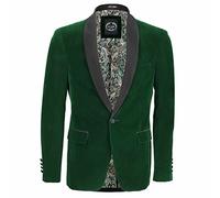 XPOSED of London Men’s Soft Velvet Dinner Jacket Retro Tailored Fit Party Tuxedo Blazer Black Satin Shawl Lapels, 36