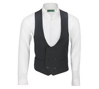 XPOSED of London Mens Double Breasted Low U Cut Formal Suit Waistcoat FittedSmart Casual Vest, Black-52