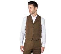 XPOSED of London Mens Tweed Check Waistcoat Retro Herringbone Collared Smart Formal Slim FitVest[CWC-JARVIS-7250-5,UK 50 EU 60,Tan Brown]