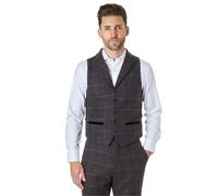 XPOSED of London Mens Tweed Check Waistcoat Vintage Herringbone VelvetCollar Lapel Slim Fit Vest[CWC-MADISON-7003-3,UK 42 EU 52,Ash Brown]