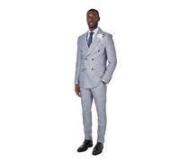 Xposed RAY - Grey Blue Herringbone Linen Suit Trousers Tailored Fit [TRS-RAY-Blue, UK/US 30 EU 40]