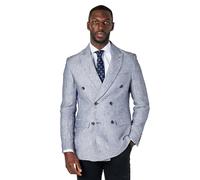 Xposed RAY - Tailored Fit Grey Herringbone Linen Double Breasted Jacket [BLZ-DB-RAY-Blue, UK/US 44 EU 54]