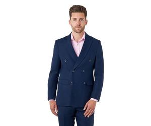 Xposed RAY - Tailored Fit Navy Herringbone Linen Double Breasted Jacket [BLZ-DB-RAY-Navy, UK/US 38 EU 48]