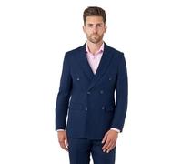 Xposed RAY - Tailored Fit Navy Herringbone Linen Double Breasted Jacket [BLZ-DB-RAY-Navy, UK/US 42 EU 52]