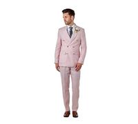Xposed Tailored Fit Double Breasted Pink Linen Suit [Suit-DB-Lewis-Pink, UK/US 42 EU 52]