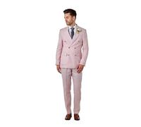 Xposed Tailored Fit Double Breasted Pink Linen Suit [Suit-DB-Lewis-Pink, UK/US 48 EU 58]