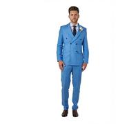 Xposed Tailored Fit Double Breasted Pure Linen Light Blue Summer Suit [Suit-DB-Lewis-Sky-Blue, UK/US 44 EU 54]