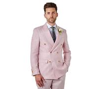 Xposed Tailored Fit Pink Linen Double Breasted Blazer [BLZ-DB-Lewis-Pink, UK/US 42 EU 52]