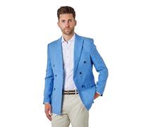 Xposed Tailored Fit Sky Blue Linen Double Breasted Blazer [BLZ-DB-Lewis-Sky-Blue, UK/US 42 EU 52]
