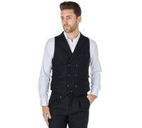 Xposed TYLER Men’s Tweed Waistcoat Collars Double Breasted Herringbone Smart Retro Tailored Fit Vest [CWDB-TYLER-DARK-GREY-52]