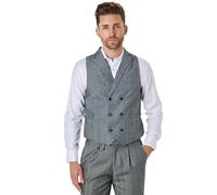 Xposed TYLER Men’s Tweed Waistcoat Collars Double Breasted Herringbone Smart Retro Tailored Fit Vest [CWDB-TYLER-LIGHT-GREY-40]