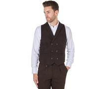 Xposed TYLER Men’s Tweed Waistcoat Collars Double Breasted Herringbone Smart Retro Tailored Fit Vest [CWDB-TYLER-BROWN-44]
